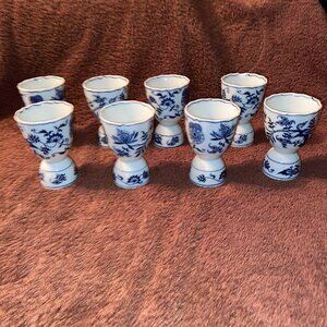 Vintage Blue Danube Onion Japan Banner Logo Egg Cups set of 8